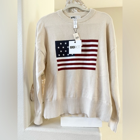 NWT Beach Riot Callie Americana Flag Sweater Ivory Size S - Picture 4 of 12